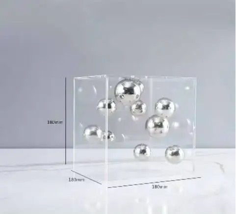 Modern Geometric Clear Acrylic Cube & Sphere Display Sculpture