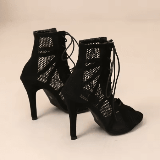 Sexy Hollow Mesh Cross Tied Peep Toe High Heel Sandals with Ankle Strap