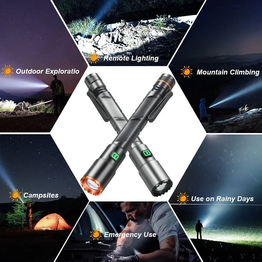 High Power Mini Flashlight with USB Charging Clip and Magnetic Base