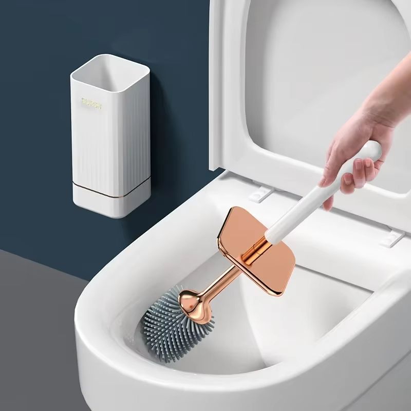 Silicone Golf Long-Handle Toilet Brush with Wall-Mounted Holder – 360° Flexible Head Bathroom Cleaner Set
