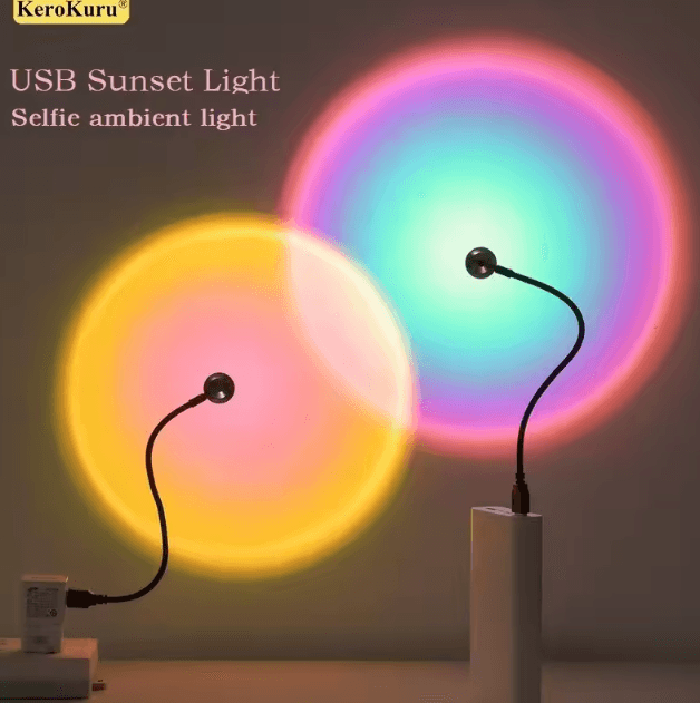 USB Sunset Projection Lamp LED Rainbow Light Rotating Photography & Room Atmosphere Light
