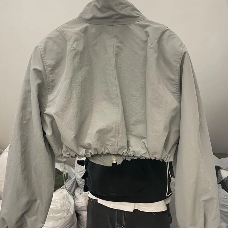 Vintage Women Windbreaker Cropped Jacket – Oversized Streetwear Fashion Top for Women