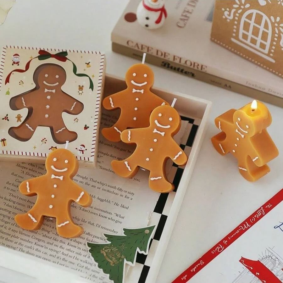 1pc Christmas Gingerbread Man Aromatherapy Candle Coffee Milk Fragrance Gift Shape Wax