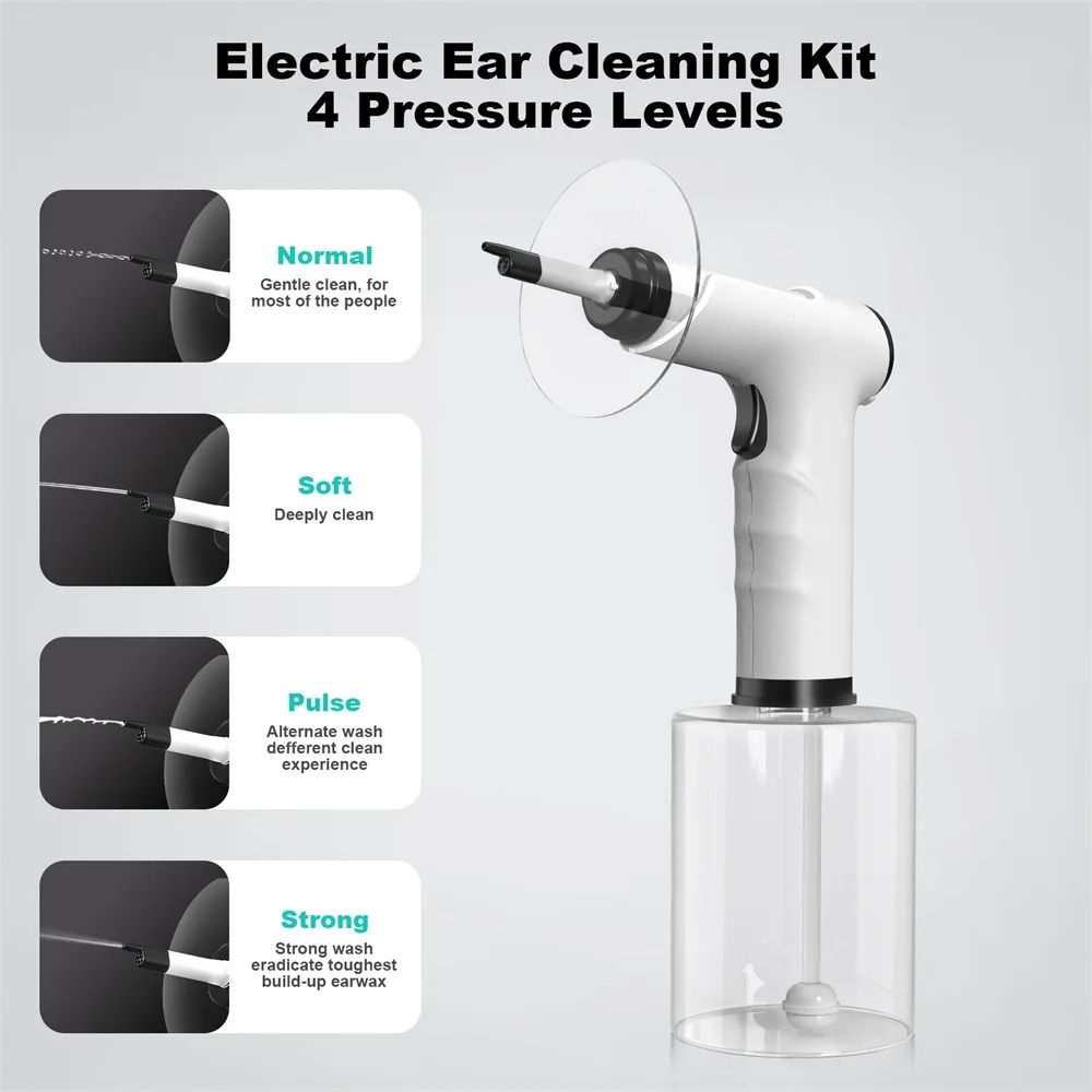 Electric Ear Wax Removal Kit with Adjustable Water Pressure and Safe Irrigation Nozzle for Adults and Kids
