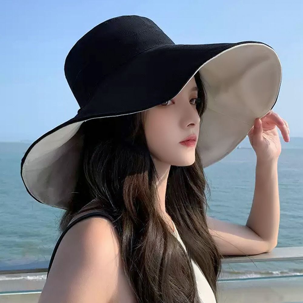 Reversible Wide Brim Bucket Hat UV Protection Foldable Summer Sun Hat