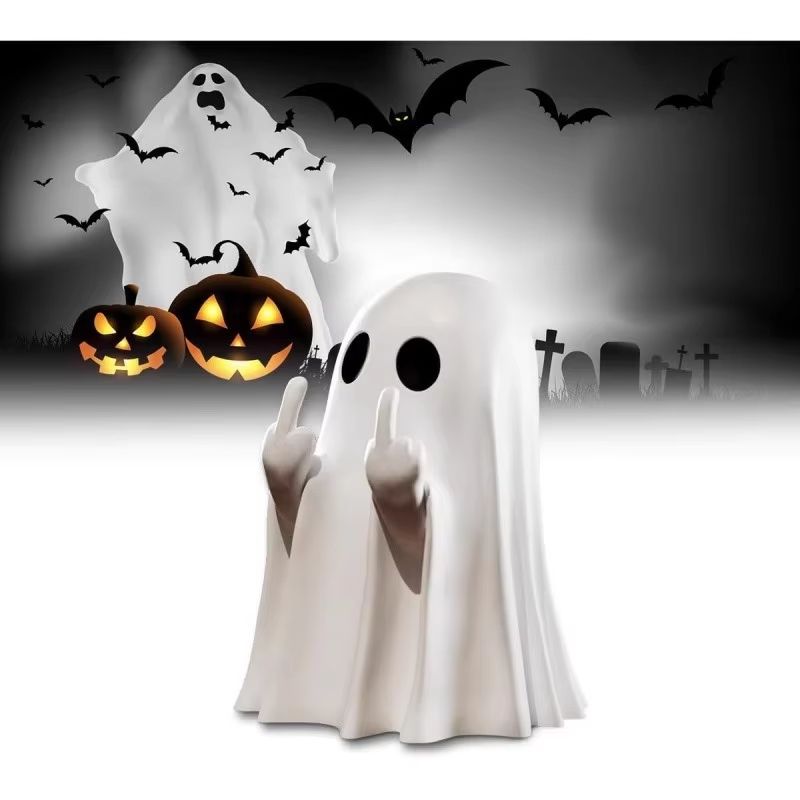 Funny Middle Finger Ghost Statue Cute Halloween Decor Figurine