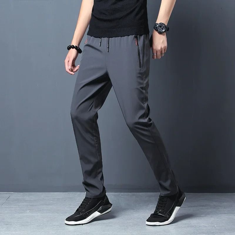 Mens Casual Straight Pants Elastic Waist Slim Fit Joggers