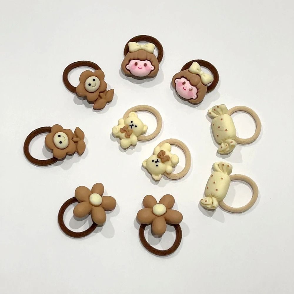 10-Piece Baby & Toddler Hair Tie Set – No-Hurt Elastic Mini Scrunchies with Cute Cartoon Bears, Rabbits & Flowers