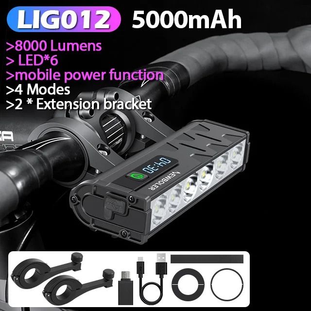 Rechargeable Bicycle Headlight 3000–10000 Lumens Waterproof Cycling Lamp with Power Bank Function