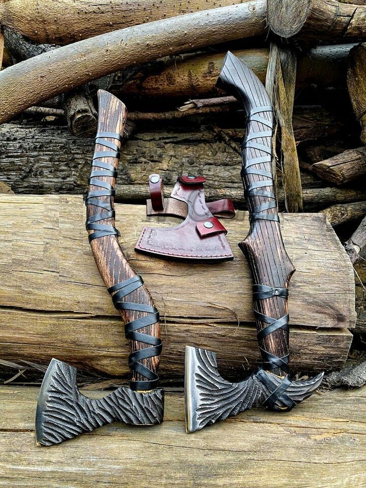 HAND FORGED CARBON STEEL ASHWOOD HANDLE VIKING TOMAHAWK HATCHET AXES