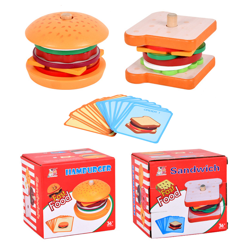 Children Pretend, Play Kitchen Toys, Montessori Educational Wooden, Simulation Food Matching, Stacking Toys for Kids