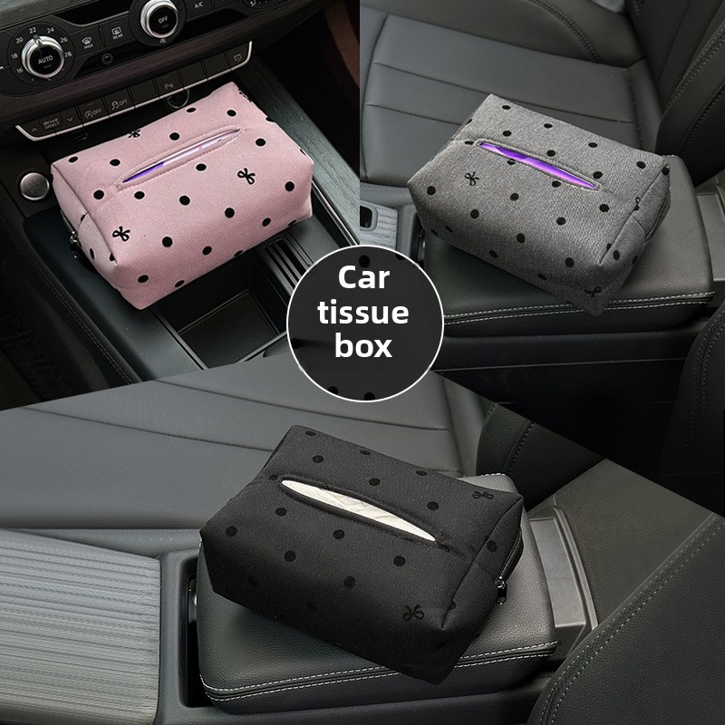 Fashionable Car Tissue Box, Creative Hanging Design, Polka Dot and Bow Tie Pattern, Multi Functional In Car Tissue Paper