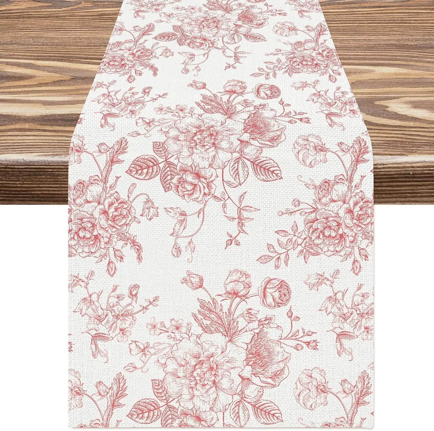 Chinoiserie Blue Floral Linen Table Runner Elegant Dining Table Decor