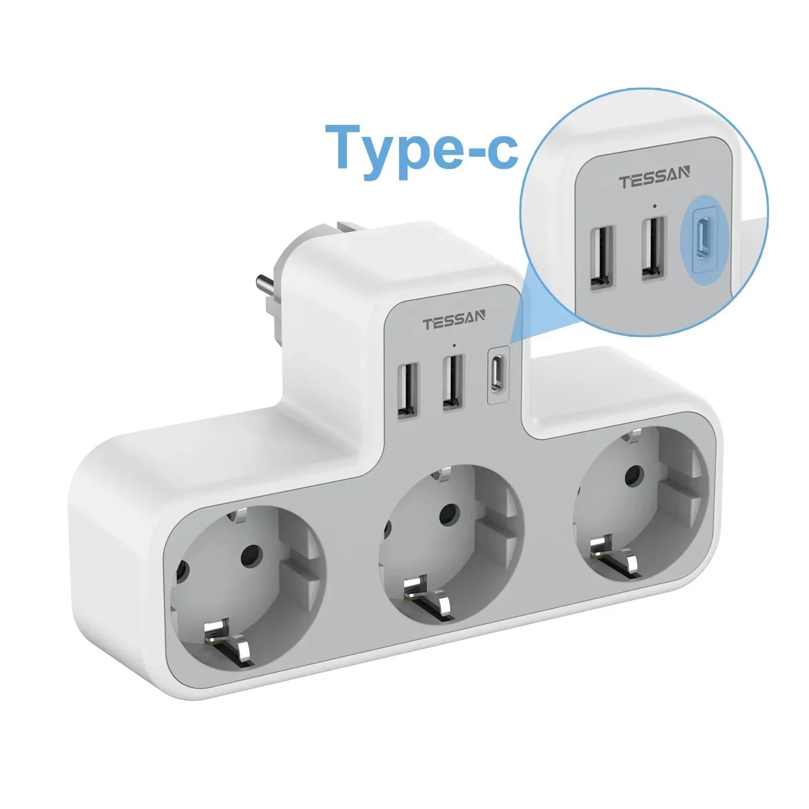Multi Outlet EU Power Strip with USB Charging and Safety