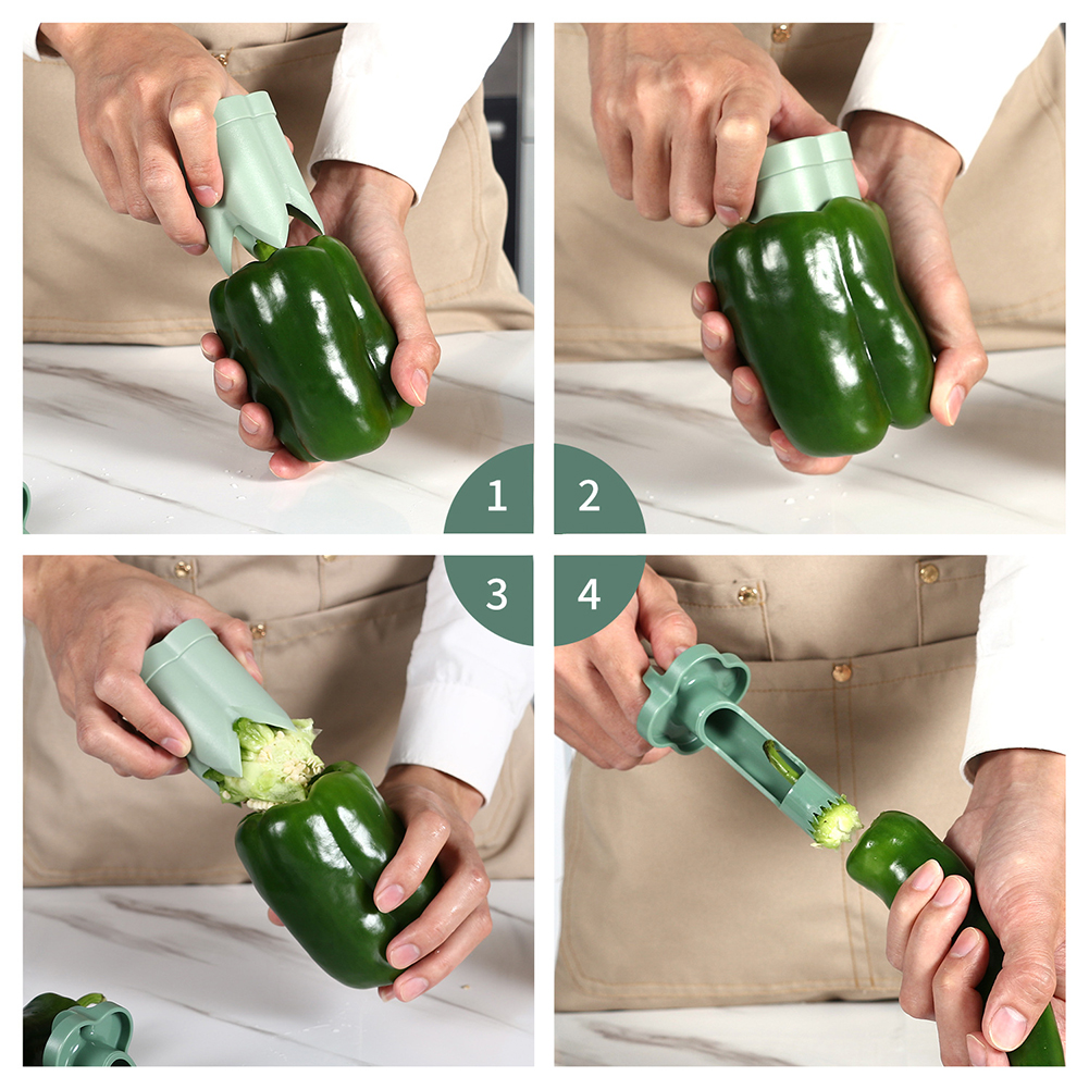 Quick-Core Kitchen Tool: 2-in-1 Seed Remover for Peppers and Fruit, Reusable, Portable Vegetable Coring Tool for Easy M