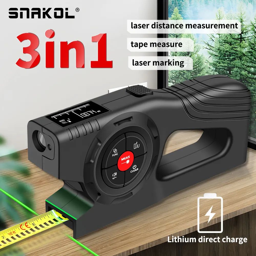 3in1 High Accuracy Laser Tape Measure Laser Distance Meter with Rangefinder Roulette & Electronic Ruler for Measurements