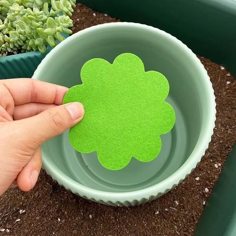 Green Non-Woven Fabric Plant Pot Hole Pad 50 Pack Flower-Shape Soil Mat Gasket