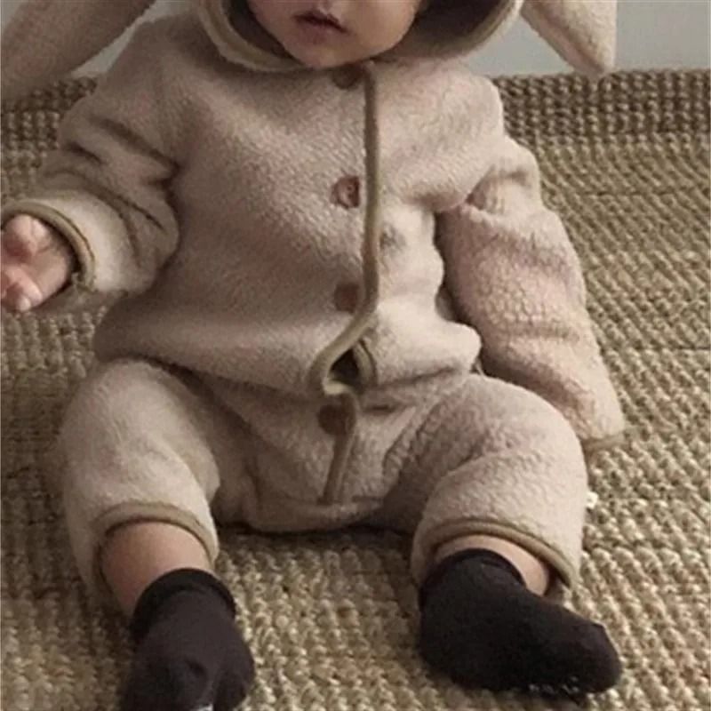 Rabbit Ears Velvet-Lined Warm Cardigan Romper