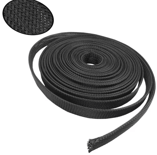 Black PET Braided Cable Sleeve – Flame-Retardant Wire Protection Tubing (1–100M)
