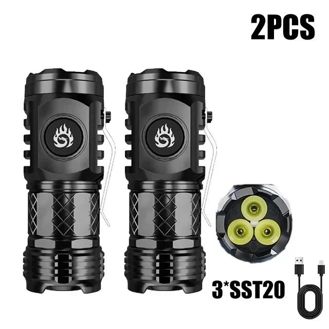 Mini LED Flashlight with Pen Clip and Magnetic Base USB Rechargeable