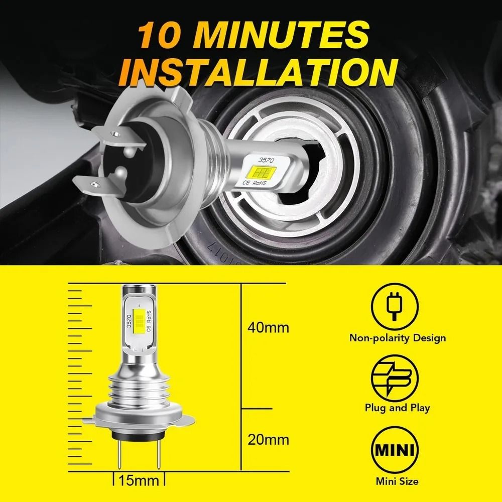 H7 LED Headlight Combo Kit Super Bright 6000K White Bulbs