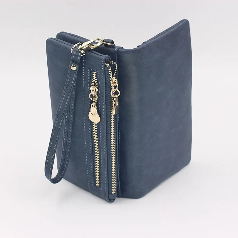 Large Capacity Womens Leather Wallet with Double Zipper