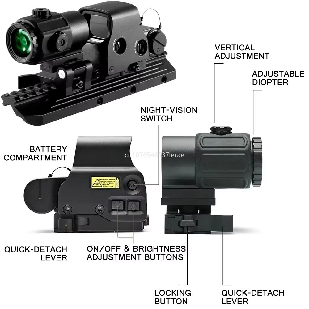 Holographic Red Dot Sight with 3X–5X Magnifier – Tactical Scope for Airsoft, Hunting & Rifles with 20mm Rail Mount