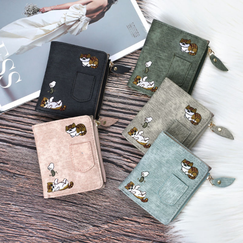 Cartoon Cat Pattern PU Leather Wallet Large Capacity Storage Card Holder