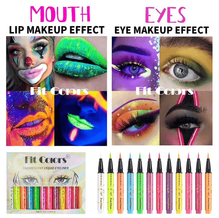12 Colors UV Fluorescent Waterproof Eyeliner Face and Body Paint Pen Set