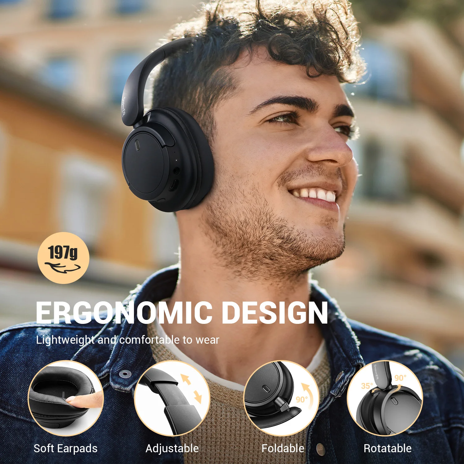 Bluetooth 5.3 Over Ear Headset With Mic, Oneodio SuperEQ V16 Wireless Headphones,Foldable Hi-Res Bass Pop Mode