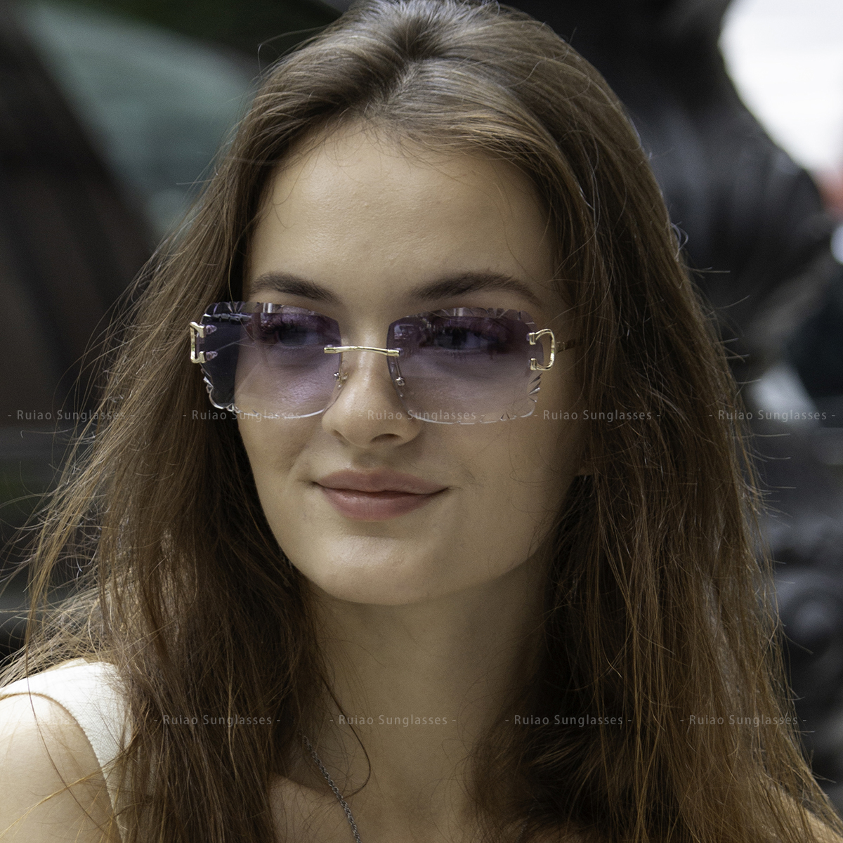 Luxury Rimless Sunglasses Diamond Cut Square Frameless Glasses