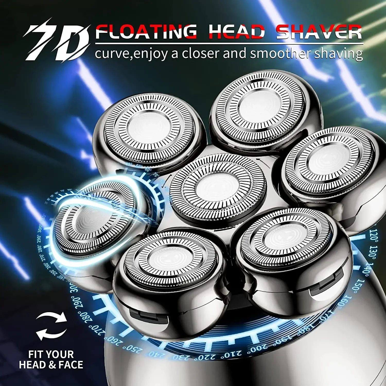 7D Floating Cutter Electric Shaver for Men - Portable Waterproof Beard and Head Trimmer