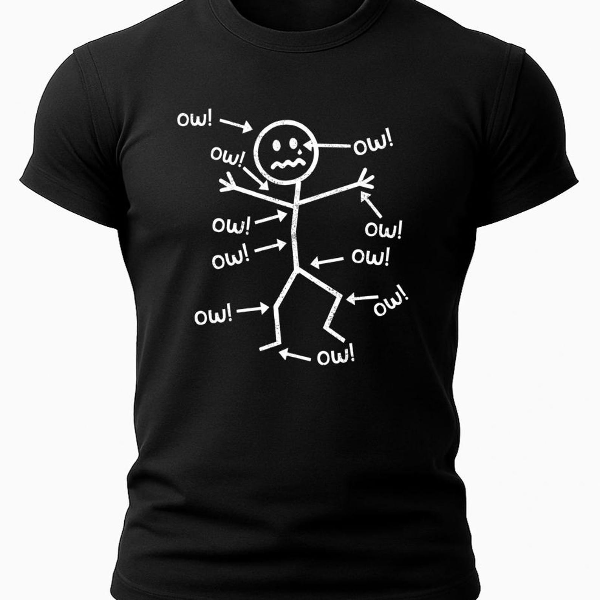 Funny Stick Figure Ow T-Shirt – Sarcastic Pain Humor Graphic Tee