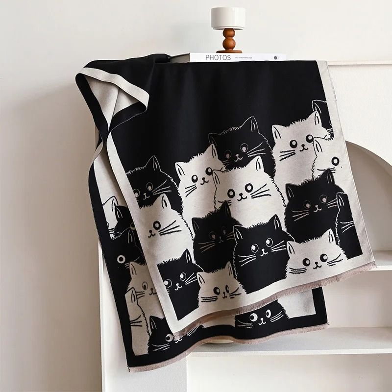 2024 Fashion Cute Cat Jacquard Pashmina | Premium Cashmere Winter Warmth Shawl & Coldproof Blanket System