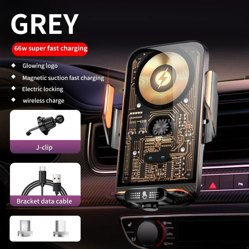 Car Phone Holder Wireless 66W Charger Air Vent Clip Universal