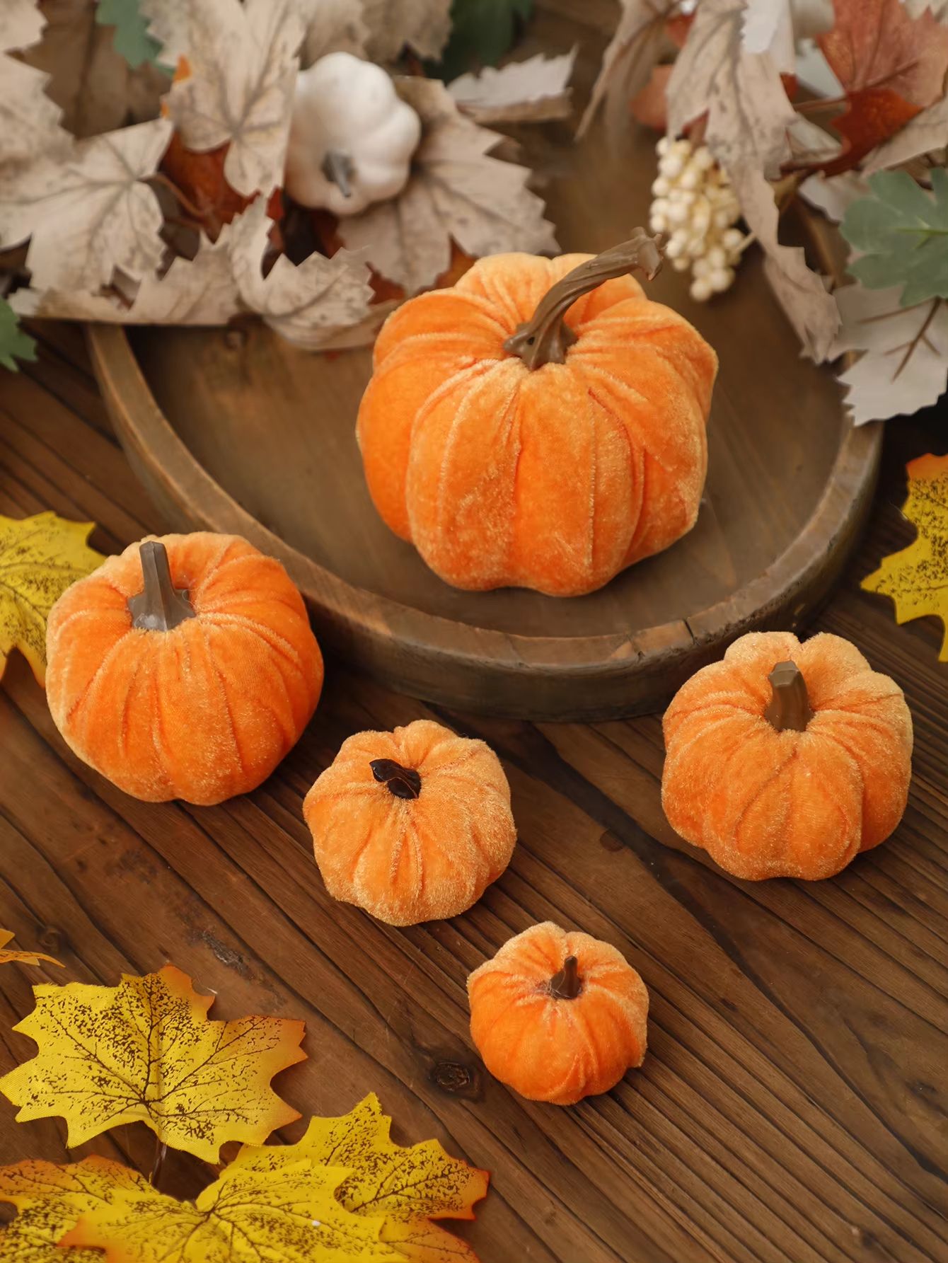 Velvet Artificial Pumpkin Decor for Fall, Halloween & Thanksgiving Home Styling