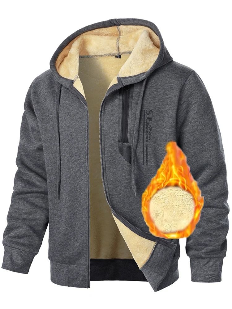 Men Lamb Fleece Zip Hoodie Thick Warm Sherpa Jacket