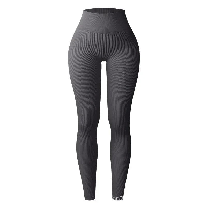 Women's Knitted Leggings with Elastic Waist, Seamless Slim Thread Tights, Ribbed Training Leggings