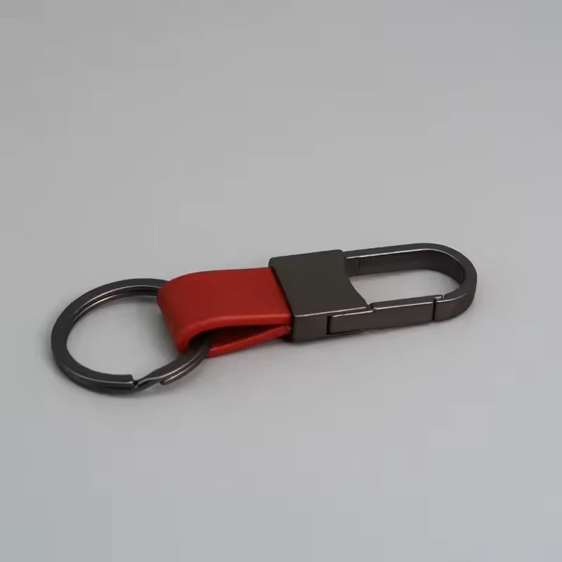 Custom Logo Leather & Metal Carabiner Keychain with Double Rings