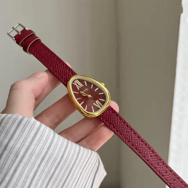 Scarlet Serpent Luxury Women Red Leather Strap Quartz Watch