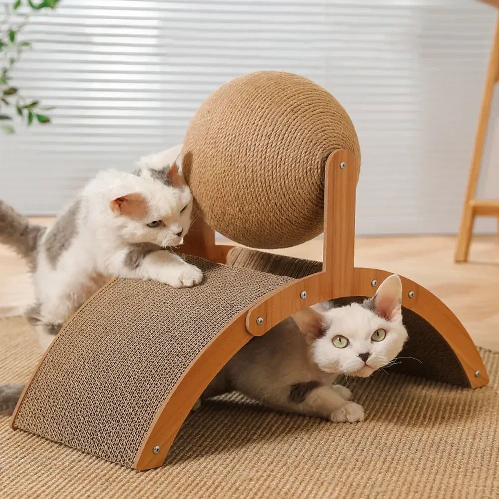 2-in-1 Wooden Cat Scratching Ball with Sisal Board