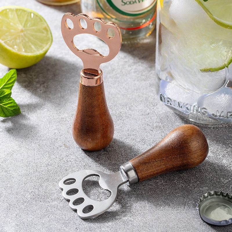 Wood Handle Cat Claw Beer Opener, Durable Stainless Steel Keychain Bottle Opener