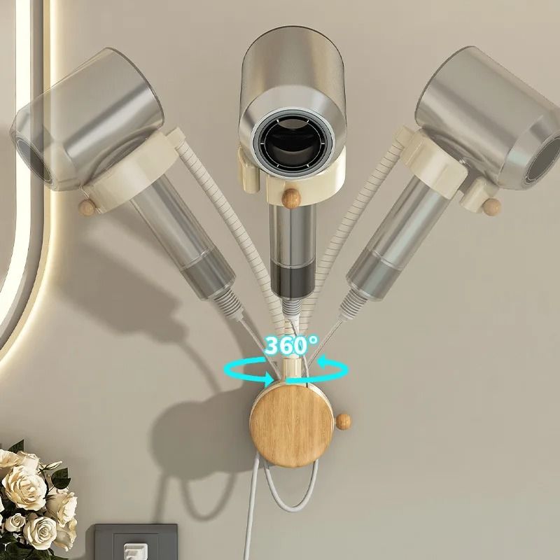 Rotatable Wall Mounted Hair Dryer Holder with Adjustable Arm