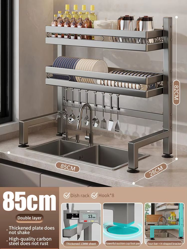 Stainless Steel Double-Layer Kitchen Sink Dish Draining Shelf