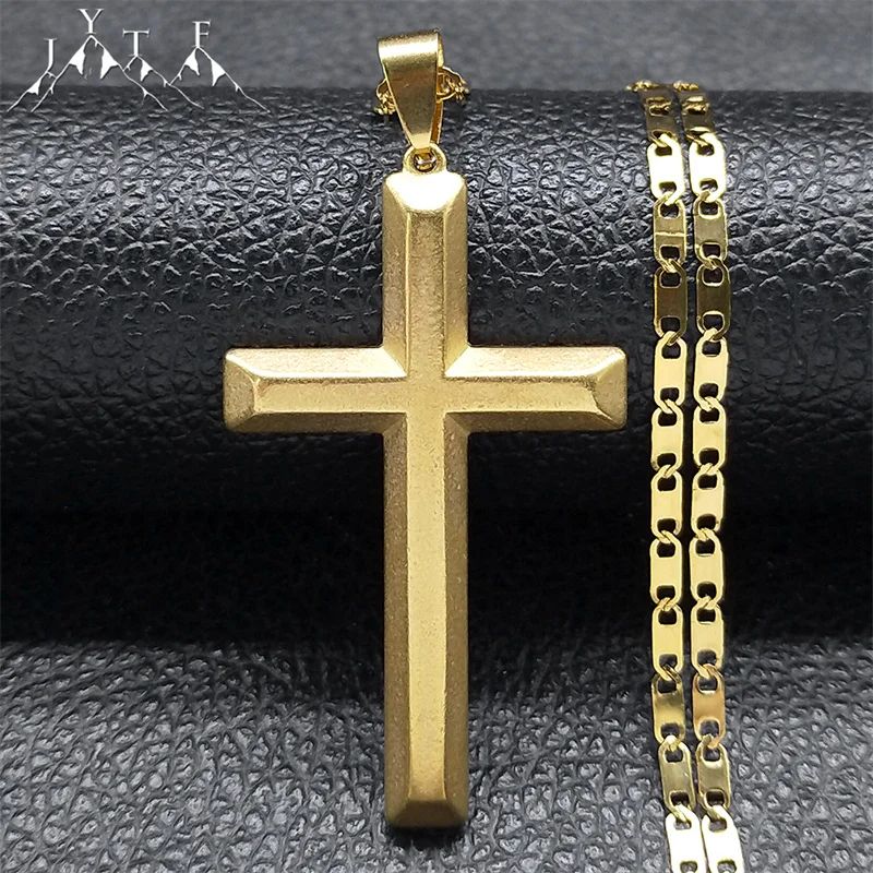 FaithShield Gold-Plated Stainless Steel Cross Necklace with Jesus Pendant – Hip Hop Style Jesus Cross Necklace for Men &
