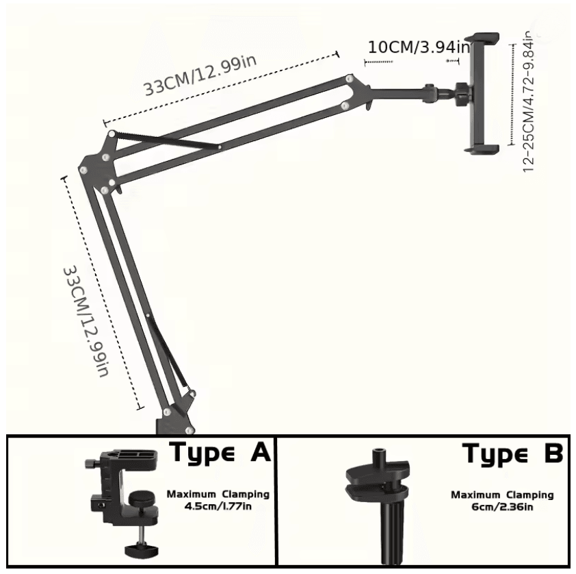 FlexiArm Adjustable Tablet Holder with Rotatable Long Arm Clamp