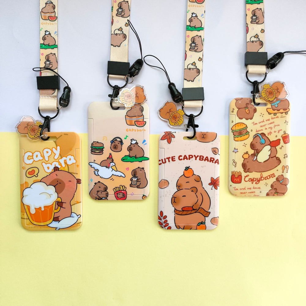 Cute New Capibala Cartoon Printing Slide Card Case, Waterproof ABS, Anti Loss Card Sleeve, Student Cute Card Holder