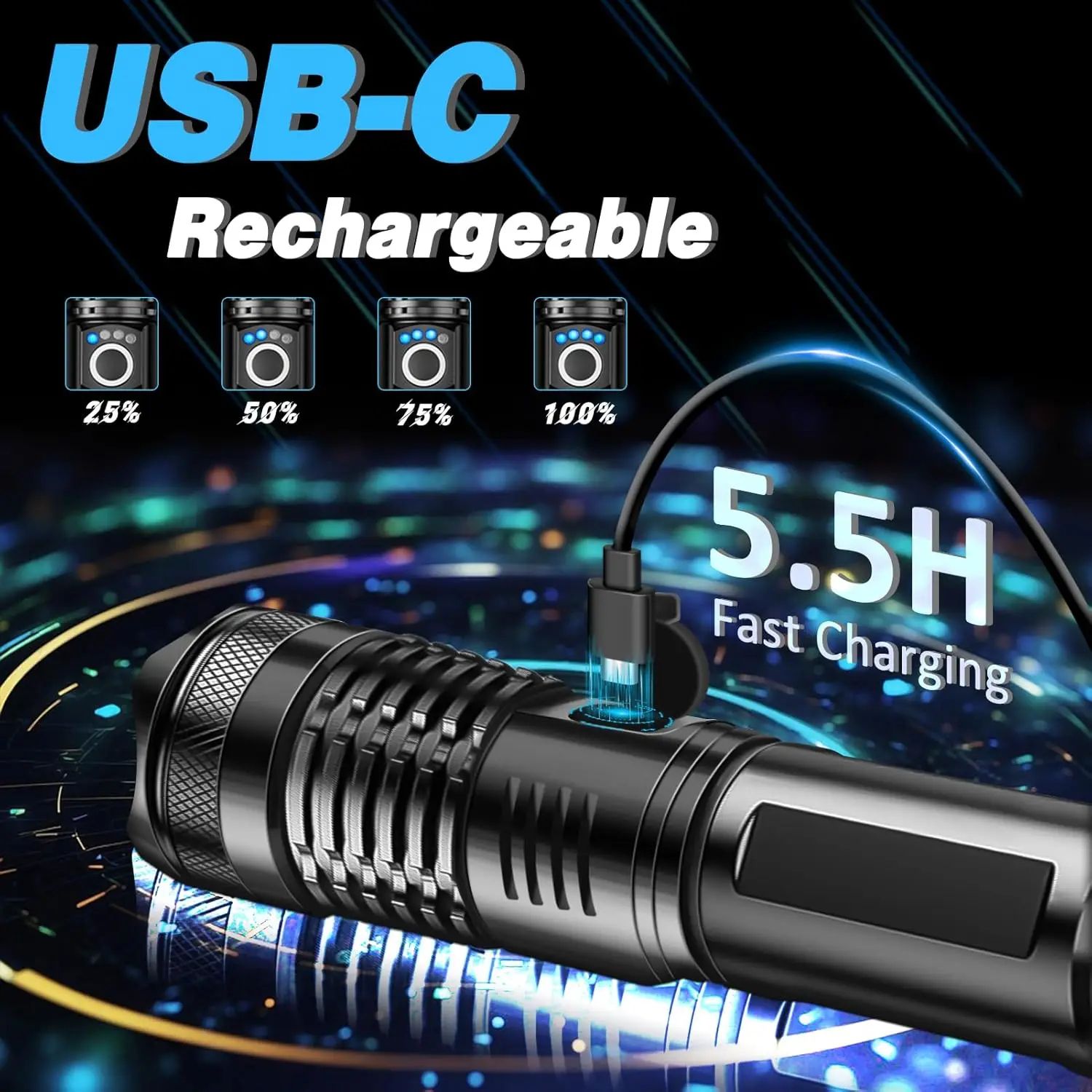 High Power Rechargeable LED Tactical Flashlight with Zoom