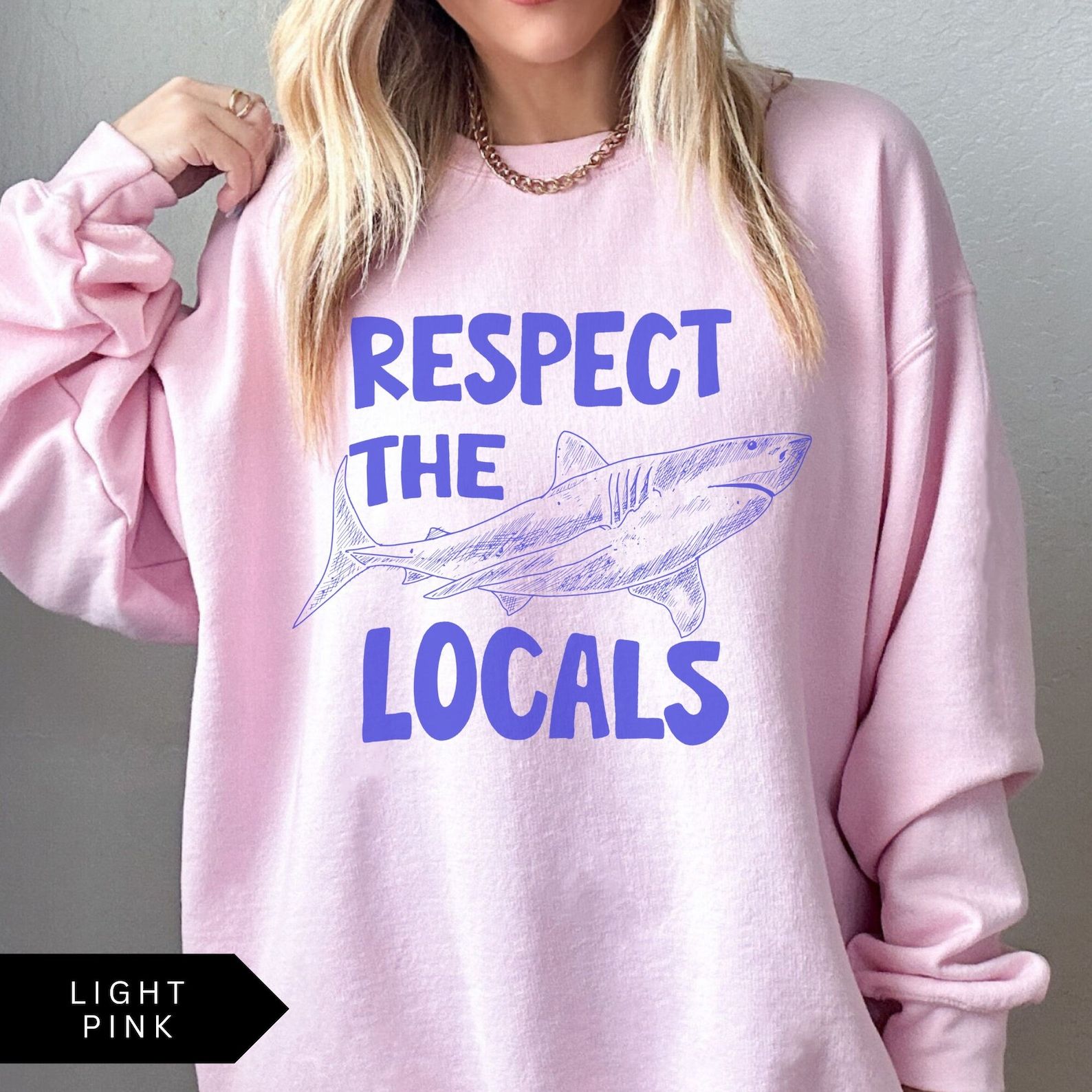 Respect The Locals Shark Sweatshirt, Ocean Surfing Beach Crewneck