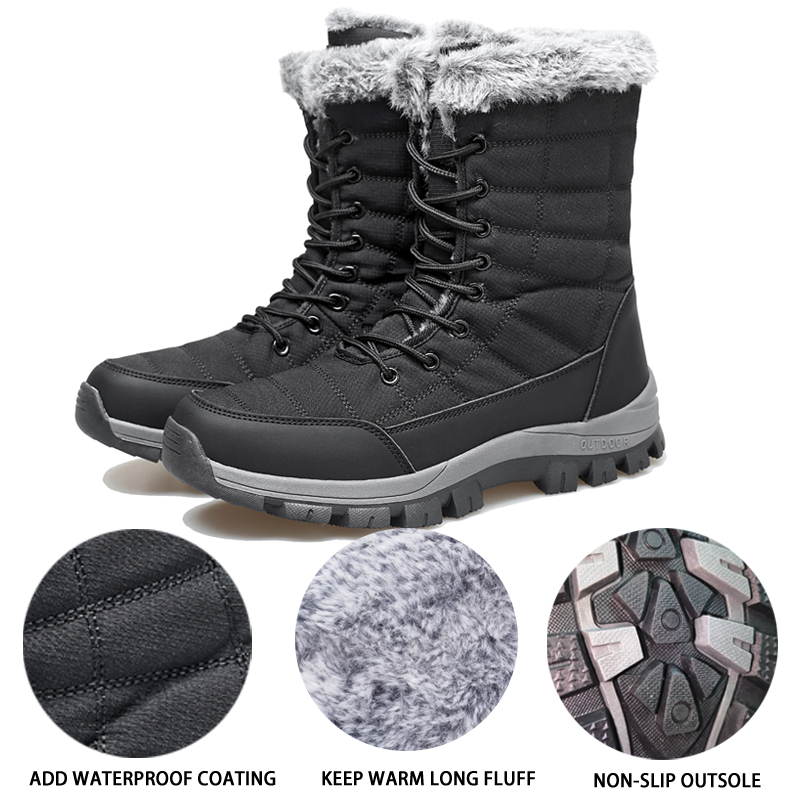 Winter Men's Snow Boots, Warm Plush Anti-slip Outdoor Hiking Boots, Women's Mid-length Couple Sports Shoes